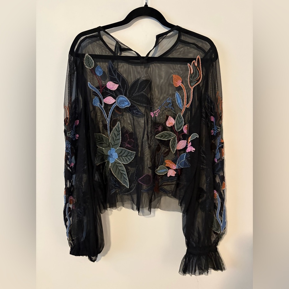 Anthropologie sheer embroidered top size XL